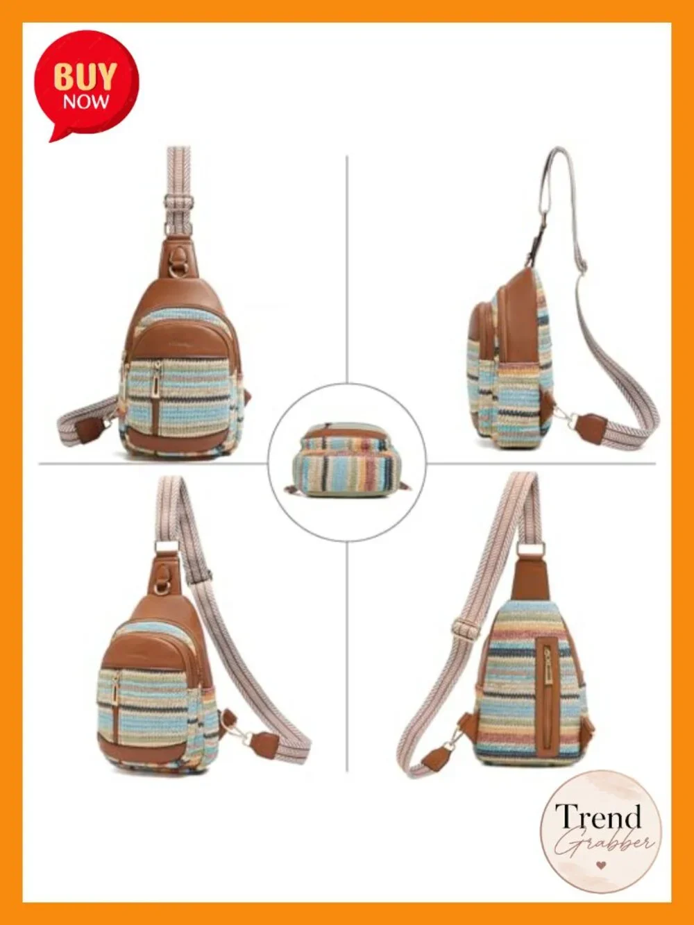 Vegan Leather Sling Bag Crossbody Rainbow Woven Straw for Women Travel